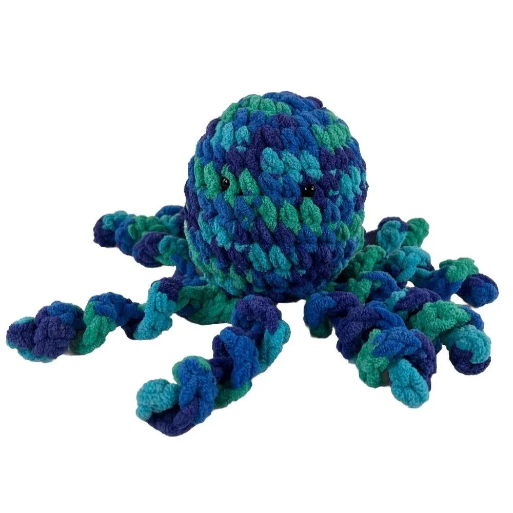 Crochet Handmade Plushie Blue & Green Knit Octopus Jellyfish Stuffed Animal Toy
